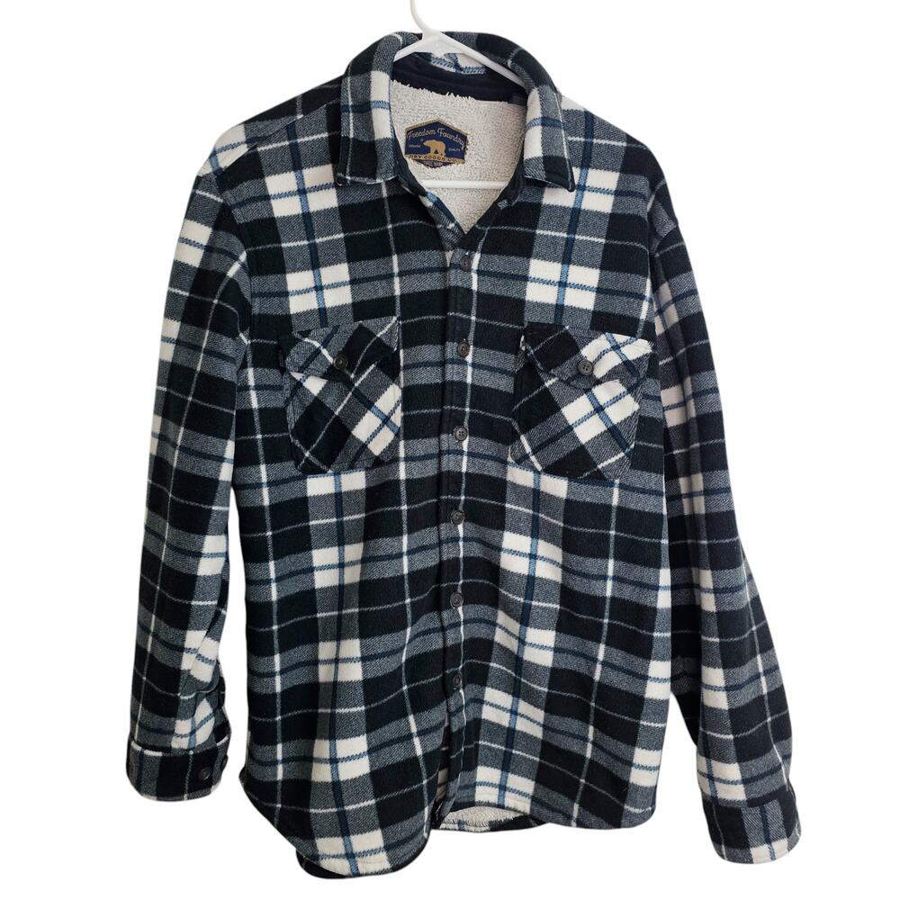 Freedom Foundry Mens Flannel Shacket Sherpa Lined Size L Plaid Workwear Outdoor